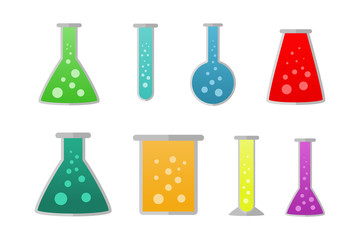 chemical flasks with different liquid colors