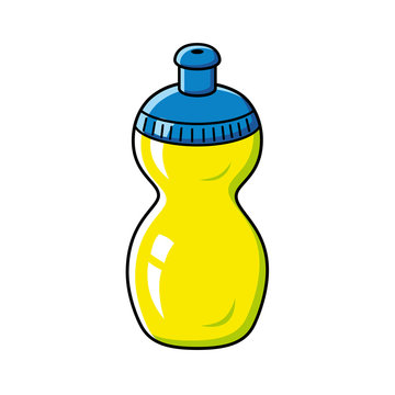 Yellow sport bicycle plastic water bottle, icon isolated.