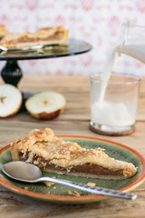 Apple pie, home made cake with the glass of milk