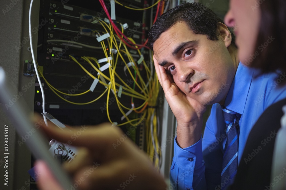 Aufkleber Technician getting bored while analyzing server