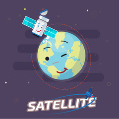 Space satellite orbiting the earth. character design - vector illustration
