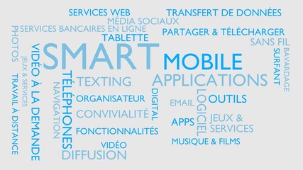 Fototapeta premium Smart, mobile, applications word tag cloud, white, French variant