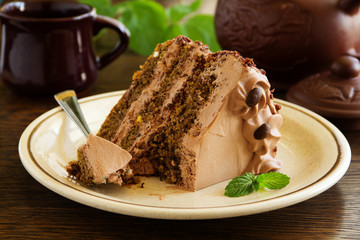Coffee cake with chocolate.