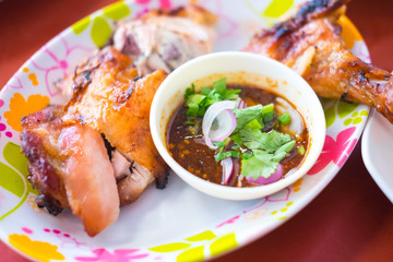 Grilled chicken, selective focus