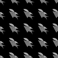 Gray fish on black background. Seamless pattern.