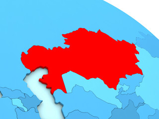 Fototapeta premium Kazakhstan in red on blue globe