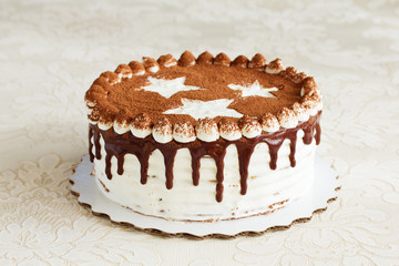 Cake with amaretto mousse and coffee.