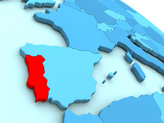 Portugal in red on blue globe