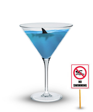 Shark in drink/Shark swimming in cocktail glass