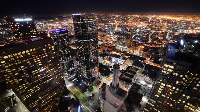 Time Lapse of Downtown LA Night City Lights -Zoom In-