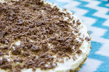 Cake Banoffi with caramel and banana on the table.
