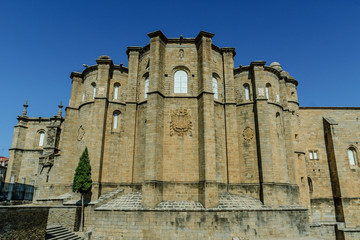 sight of the apse of the monastery in ruins of San Benito of Alcantara, of the town of Alcantara, Caceres, Extremadura, Spain