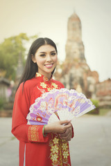China Girl,Chinese woman red dress traditional cheongsam