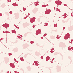 Vector pattern of flowers, pink roses with leaves