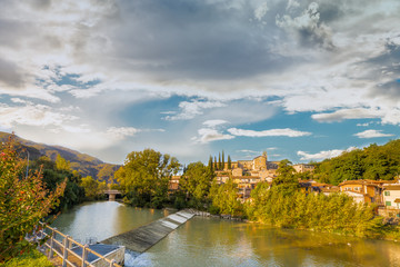 Fototapeta premium medieval village on river
