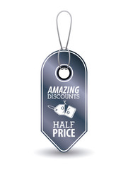 hanging silver tag icon. Price offer discount and market design. Isolated design. Vector illustration