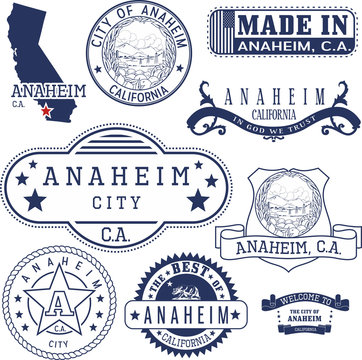 generic stamps and signs of Anaheim city, CA