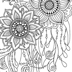 Greeting card with abstract flowers. Page for adult coloring book.