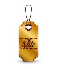 hanging gold tag icon. Price offer discount and market design. Isolated design. Vector illustration