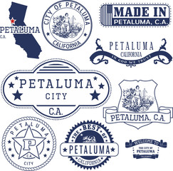 Petaluma city, CA. Stamps and signs