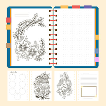 Flat design opened notepad. Sketchbook, diary mockup.