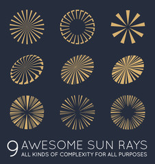 Set of Sunburst Vector Rays of Sun