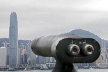 coin-operated telescope directed on Hong Kong