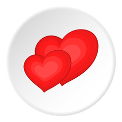 Two red hearts icon. Cartoon illustration of two red hearts vector icon for web