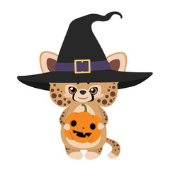 Cute jaguar with pumpkin