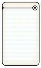 Black text box for your text with lined paper and quotation mark