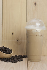 iced coffee on wood background