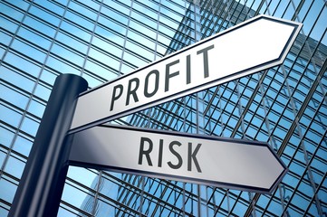 Signpost illustration, two arrows - profit and risk