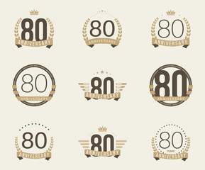 Eighty years anniversary celebration logotype. 80th anniversary logo set.