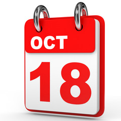 October 18. Calendar on white background.