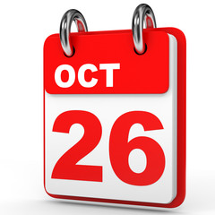 October 26. Calendar on white background.