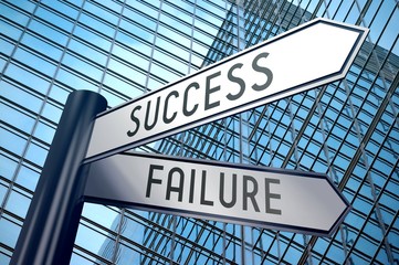 Signpost illustration, two arrows - success or failure