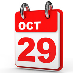 October 29. Calendar on white background.