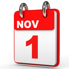 November 1. Calendar on white background.
