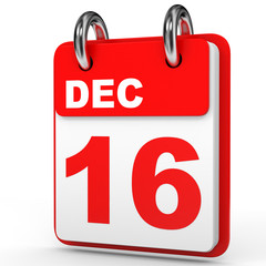 December 16. Calendar on white background.