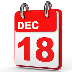 December 18. Calendar on white background.