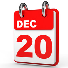December 20. Calendar on white background.