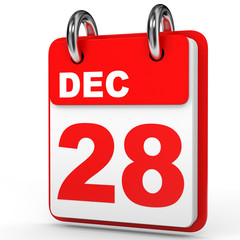 December 28. Calendar on white background.