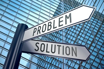 Fototapeta premium Signpost illustration, two arrows - problem and solution