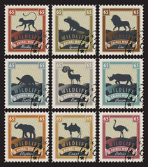set of stamps on the theme of wildlife with different animals