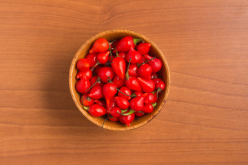 Biquinho Pepper into a bowl. Capsicum Chinense