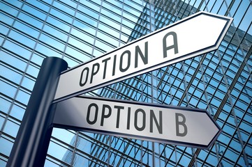 Fototapeta premium Signpost illustration, two arrows - option A and B