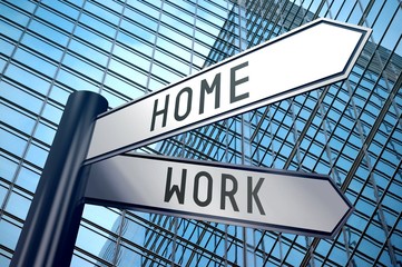 Signpost illustration, two arrows - work and home