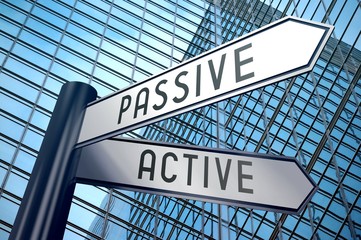 Fototapeta premium Signpost illustration, two arrows - passive, active.