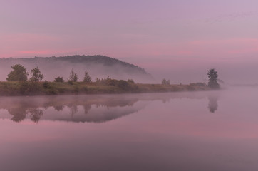 Colorful morning over Vistula river near Krakow, Poland