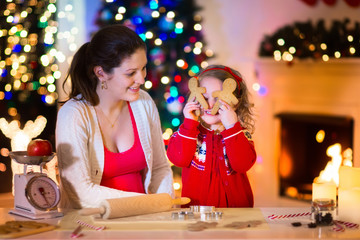 Mother and child baking Christmas cookies